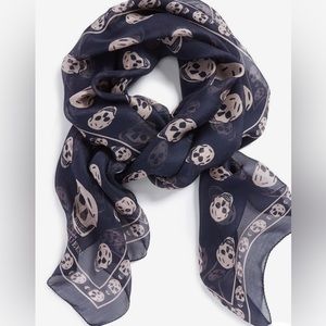 Never worn, Navy and pink Alexander McQueen silk chiffon skull scarf